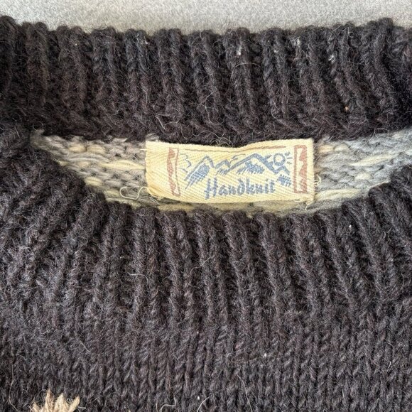 Vintage Hand Knit Wool Fair Isle Sweater Extra Thick Size L/XL Nepal Made Nordic - Picture 7 of 14